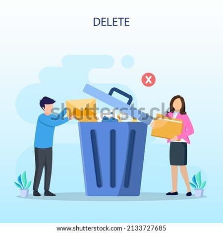 Delete concept. deleting data and move unnecessary files to the trash bin. illustration vector