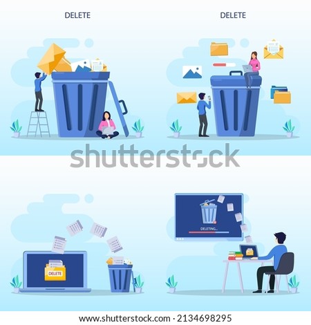 Delete concept. deleting data and move unnecessary files to the trash bin. illustration vector	