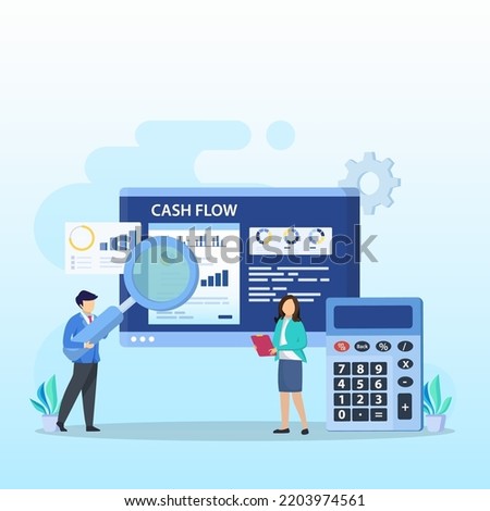 Cash Flow Vector Illustration Concept. Business people with online cash flow report.