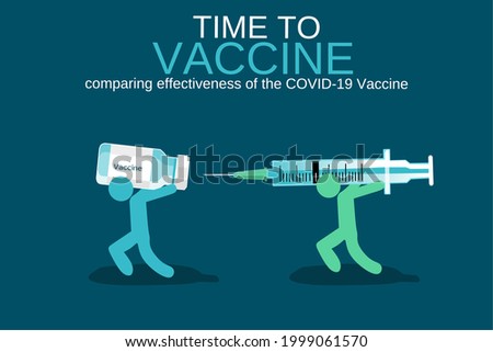 Vector illustration of human character carrying injection and vaccine, comparing the effectiveness of covid-19 vaccine, for health poster banner and cover