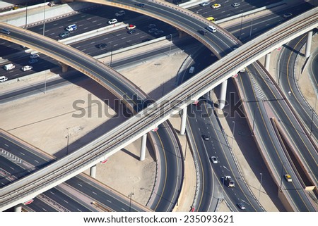 Aerial view of highway interchange of modern urban city.