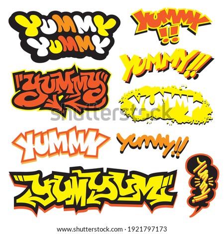 Yummy, Yum Yum typography, Vector illustration. 
Applicable for poster,label,logo,sticker,web,social.