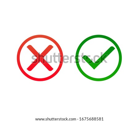 cross and tick icon vector with circle line. flat and colorful icon.