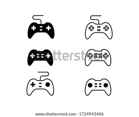 Gamepads vector icon set in thin line, glyph and flat style