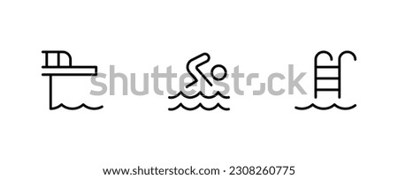 Swimming icon pool icon, vector editable stroke outline icon isolated on white background flat vector illustration.	
