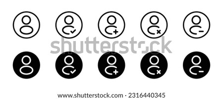 User icon, interface icons as add, remove, edit, employees user line icons. User, plus and minus user icon. Avatar human illustration symbol. Sign person vector