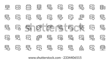 Web server hosting service icon set from colocation server VPN shared to CDN and SSL. Server Data center icons set. Outline set of server and data center vector icons for UI and mobile app, web site Foto stock © 