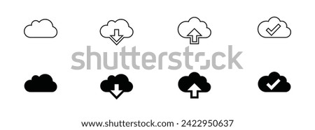 Cloud download and upload icon. Upload download cloud arrow. Line style. Download cloud computing outline and filled vector sign. Download symbol. Vector stroke linear editable illustration