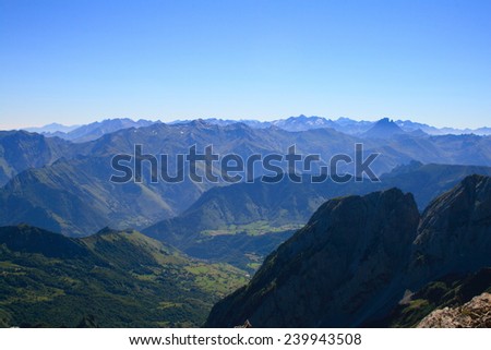 View from Anie peak in larra-belagua karst area near the border between Spain and France in the region of the western Pyrenees between the french Basque Country and Navarre in spain.