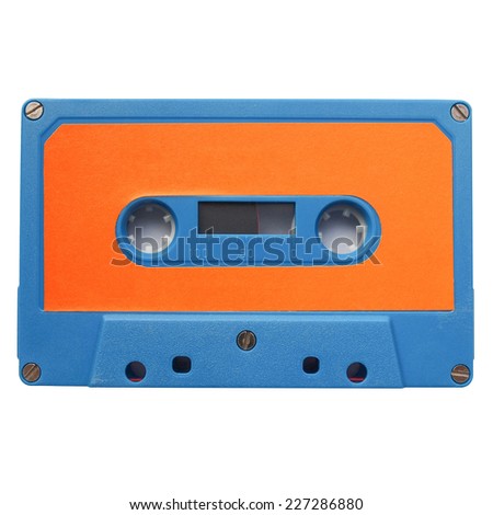 Magnetic tape cassette for music recording isolated over white background