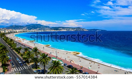 View of the beach in the city of Nice, France hdr 商業照片 © 