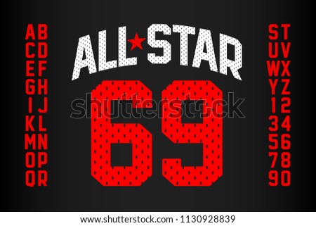 Sports uniform style font, alphabet and numbers vector illustration