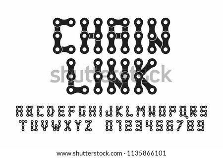 Bike chain font, alphabet letters and numbers vector illustration