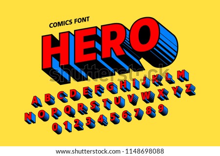 Comics style font, alphabet letters and numbers, vector illustration