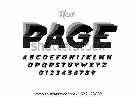 Flip page style modern font, alphabet letters and numbers vector illustration