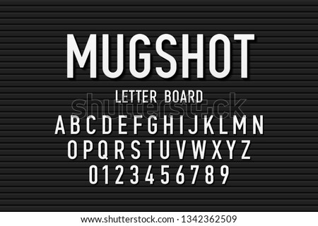Police mugshot letter board style font, changeable alphabet letters and numbers vector illustration Foto d'archivio © 