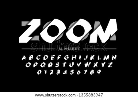 Modern font design, zoom style alphabet letters and numbers vector illustration