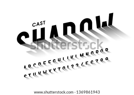 Cast shadow font, alphabet letters and numbers vector illustration