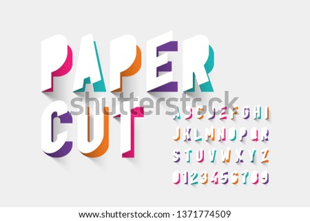Paper cut typography, alphabet letters and numbers vector illustration