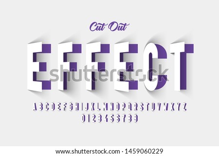 Paper cut out effect font design, alphabet letters and numbers vector illustration