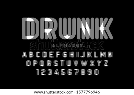 Drunk style font design, alphabet letters and numbers, vector illustration