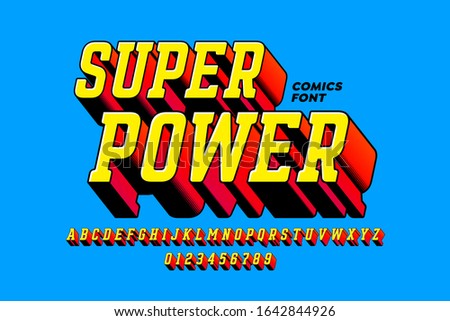 Super Power comics style font, alphabet letters and numbers, vector illustration
