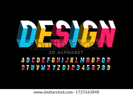 3D style modern font, alphabet letters and numbers vector illustration