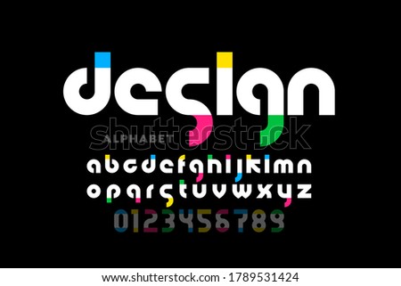 Modern style lowercase font, alphabet letters and numbers vector illustration