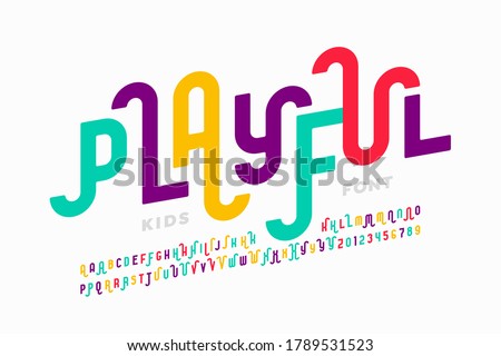 Playful style font design, childish alphabet letters and numbers vector illustration