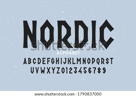 Nordic style font design, alphabet letters and numbers vector illustration