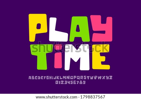 Playful style font design, playtime childish alphabet letters and numbers vector illustration