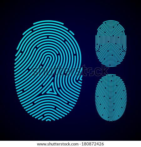 Types of fingerprint patterns - arch, loop and whorl. Vector.