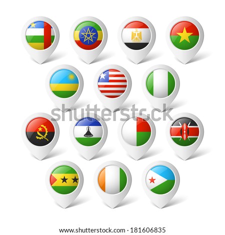 Map pointers with flags. Africa.