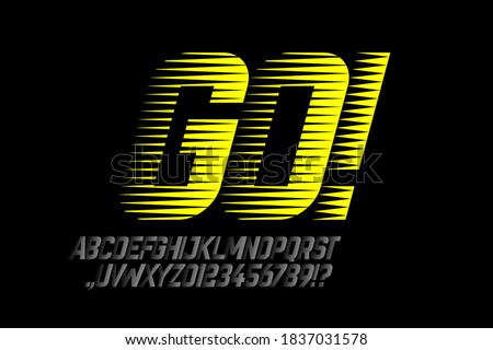 Speed style sport font, alphabet letters and numbers vector illustration