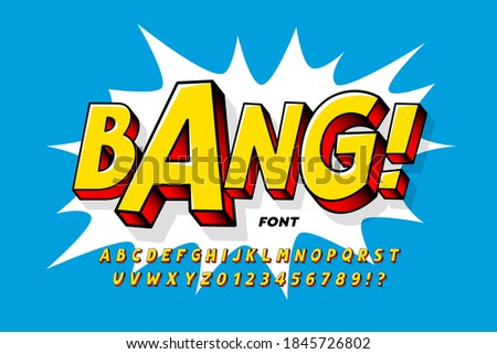 Comic book style font design, alphabet letters and numbers vector illustration