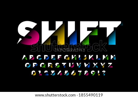 Shifted font modern colorful font design, alphabet letters and numbers vector illustration