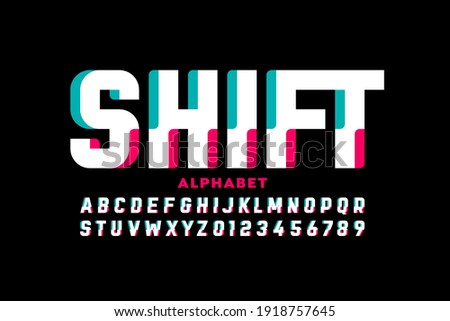 Shifted style font design, alphabet letters and numbers vector illustration