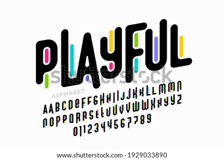Playful colorful font design, childish alphabet letters and numbers vector illustration
