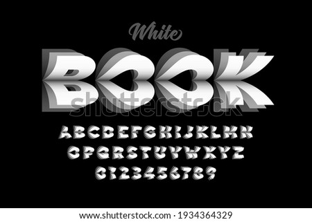 White book pages style font, typography design, alphabet letters and numbers vector illustration