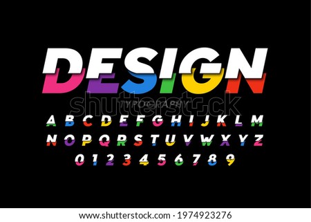 Modern vivid colorful font, bright color typography design, alphabet letters and numbers, vector illustration