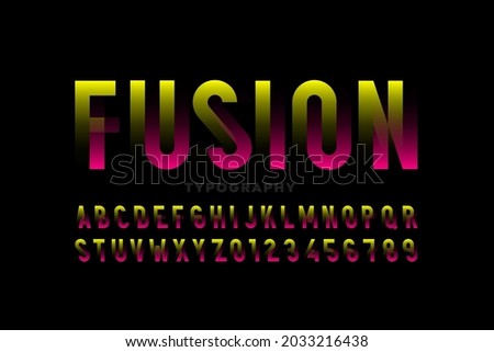 Modern fusion style font design, alphabet letters and numbers vector illustration
