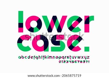 Modern vibrant lowercase font design, alphabet letters and numbers vector illustration
