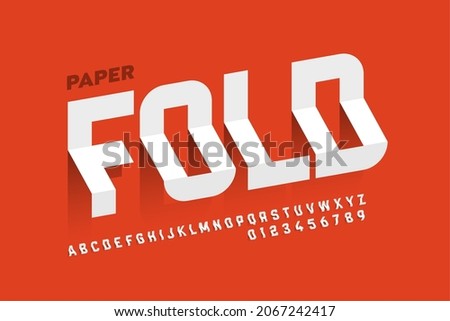 Folded paper style font design, alphabet letters and numbers vector illustration
