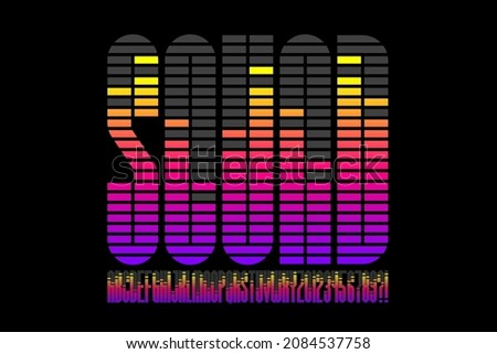Sound wave rhythm style font design, alphabet letters and numbers vector illustration
