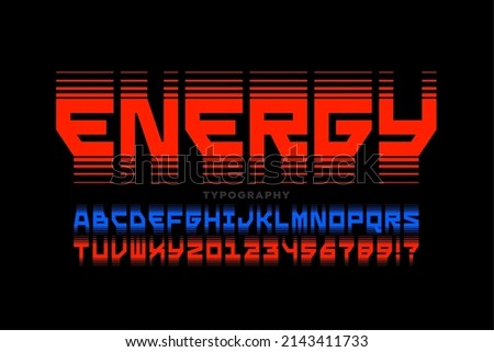 Energy style font design, alphabet letters and numbers vector illustration