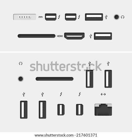 Computer connectors with icons. Vector.