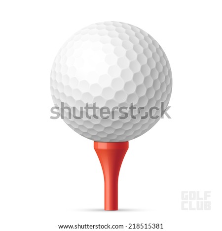 Golf ball on red tee. Vector illustration.