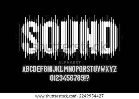 Sound wave style font design, alphabet letters and numbers vector illustration