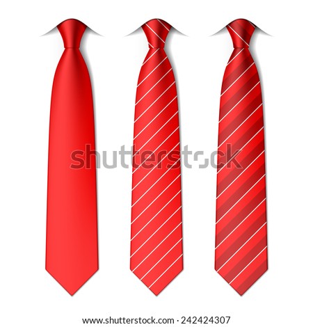 Red plain and striped ties. Vector.