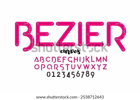 Bezier curves. Vector format style font design, alphabet letters and numbers vector illustration